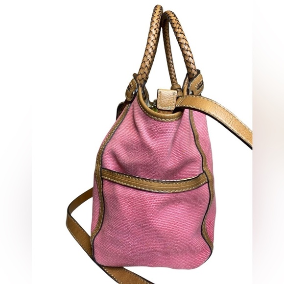 Fossil Modern Vintage Pink Canvas & Leather Convertible Crossbody Satchel Bag - Picture 3 of 15
